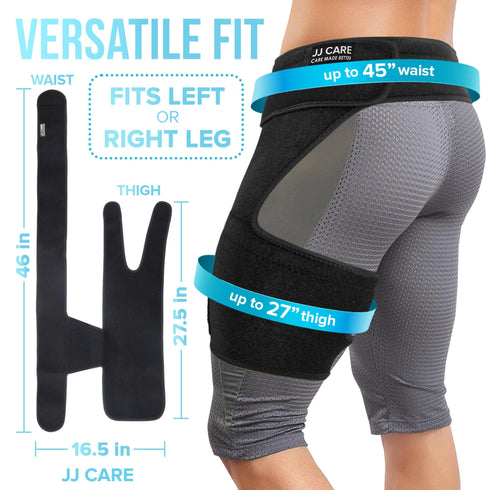 JJ CARE Hip Brace - 1 Pc Ortho Wrap Hip Brace for Sciatica | Stretchable Support Wrap with Thigh and Hamstring Braces - Fits up to 45" Waistline | Non-Slip Neoprene Design for Men and Women